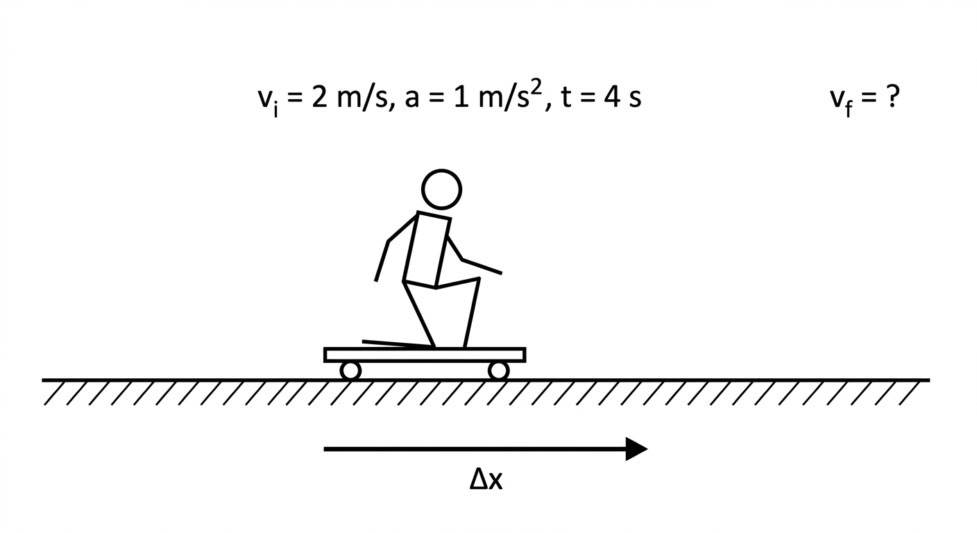 AP-style scenario diagram for a kinematics word problem