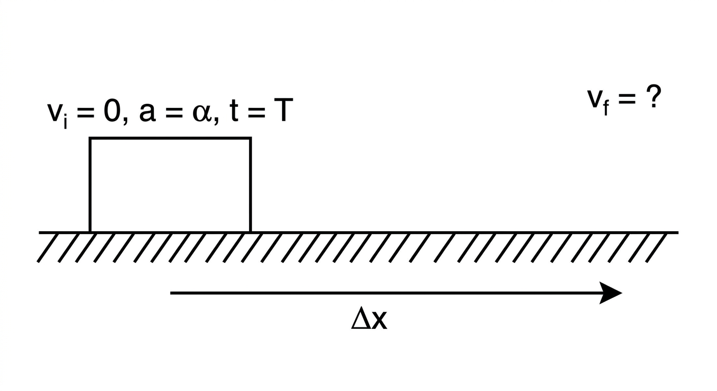 AP-style scenario diagram for a symbolic kinematics word problem