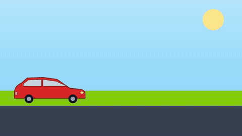 a car drives rightward and visibly speeds up as it goes