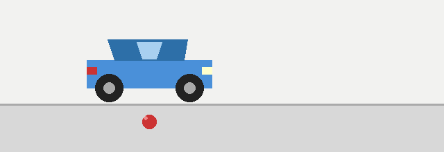 A car drops a dot at the same time intervals as it moves